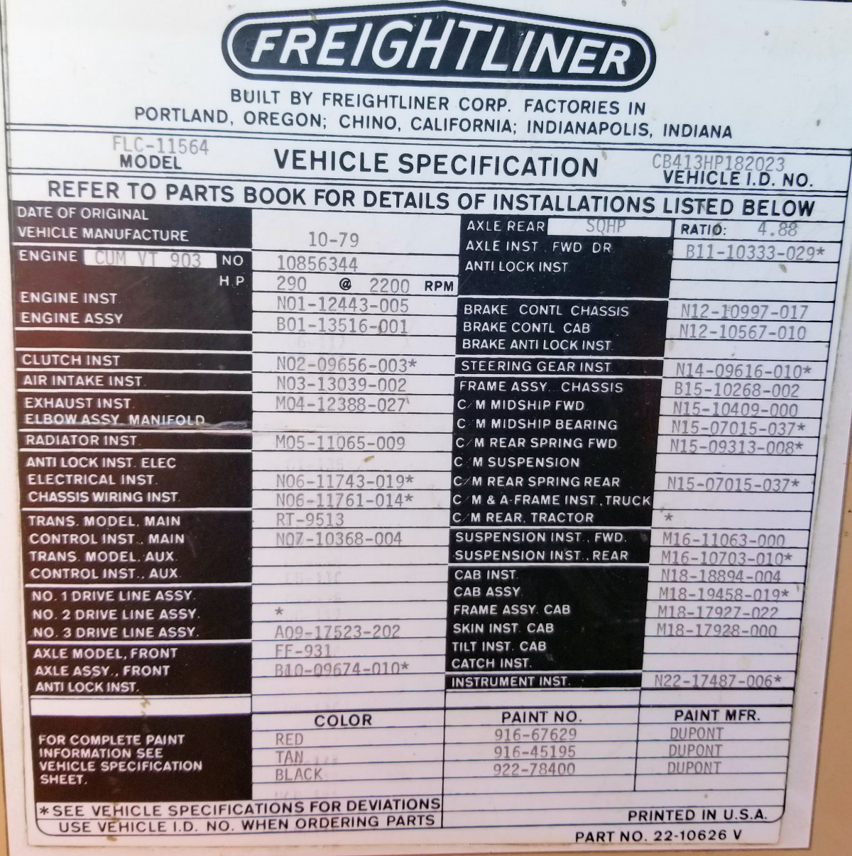 1979 Freightliner Flc-11564 Water Truck)
