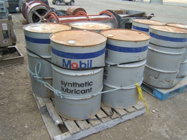 Lot Of 7 Drums Of Unused Mobil Shc 630 Oil)