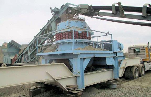 Symons Model 5100 (4-1/4') Sh Portable Cone Crusher On Chassis With Discharge Conveyor And 28' Van With Cat D333 Diesel Generator.)