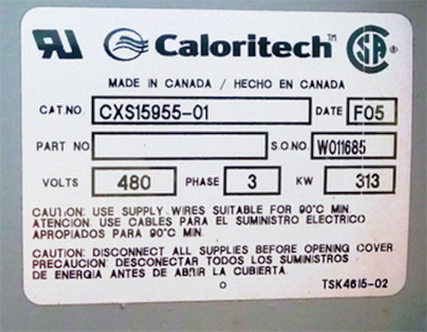 Unused Lot Of Cci Thermal Technologies/caloritech Model Exs15955-01, 2504 Kw Elution Heaters)