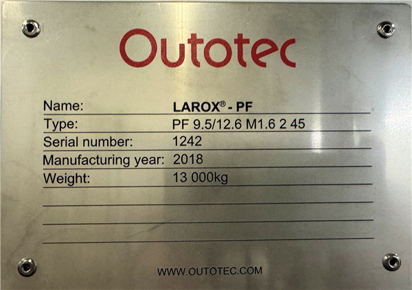 Outotec - Larox Model Pf 1.6 Series Tower Pressure Filter